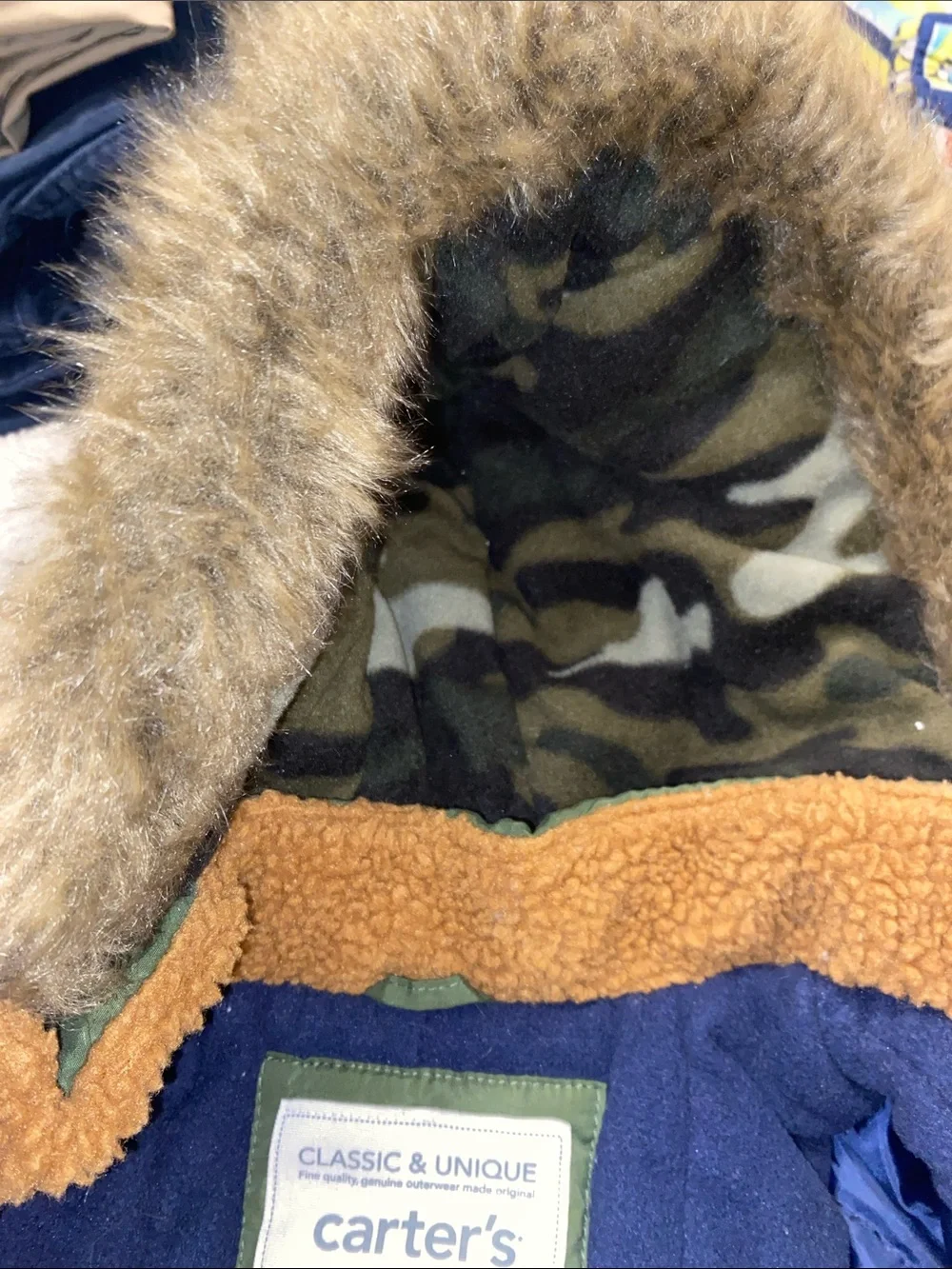 Carter's Olive Green Puffer Jacket Faux Fur Hood Kids Winter Coat